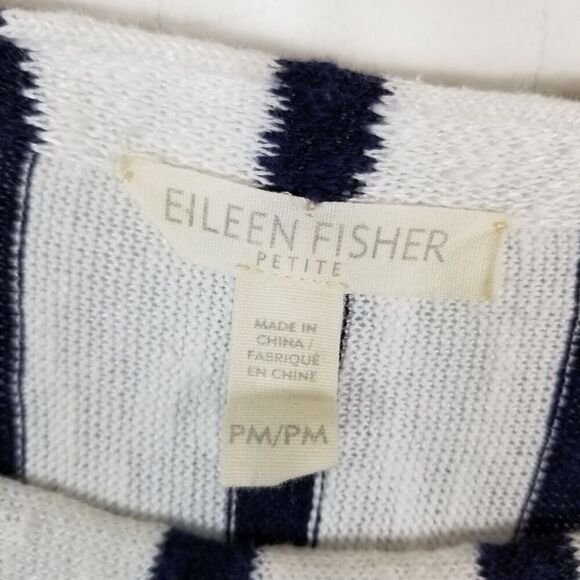 Eileen Fisher Women Organic Linen Cotton Light Sweater Size M Petite Striped - Picture 5 of 6